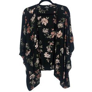 Angie Black Floral Boho Open Front Kimono Size Small